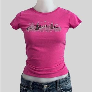 vintage y2k size small pink bedazzled new york city baby tee
